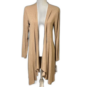 Lord & Taylor Context Tan Cardigan Size M Open Front Lightweight Flowy Layers
